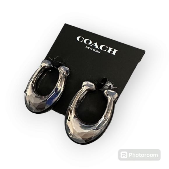 Coach Acrylic Faceted "C" Logo Hoop Earrings - Picture 6 of 8